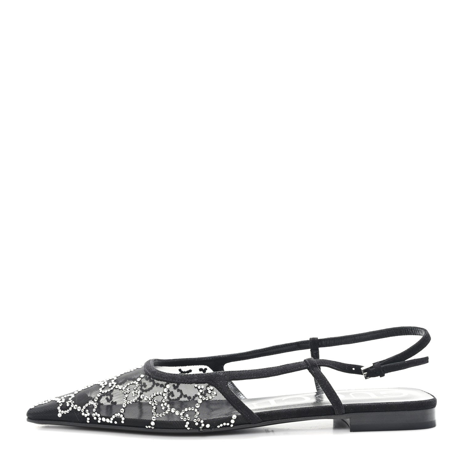 Gucci Tela Retino Kid Scamosciato Crystal GG Monogram Square Demi Ballet Flats 40 Black 1 of 8