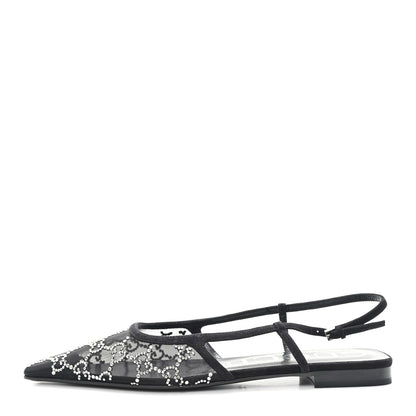 Gucci Tela Retino Kid Scamosciato Crystal GG Monogram Square Demi Ballet Flats 40 Black 1 of 8