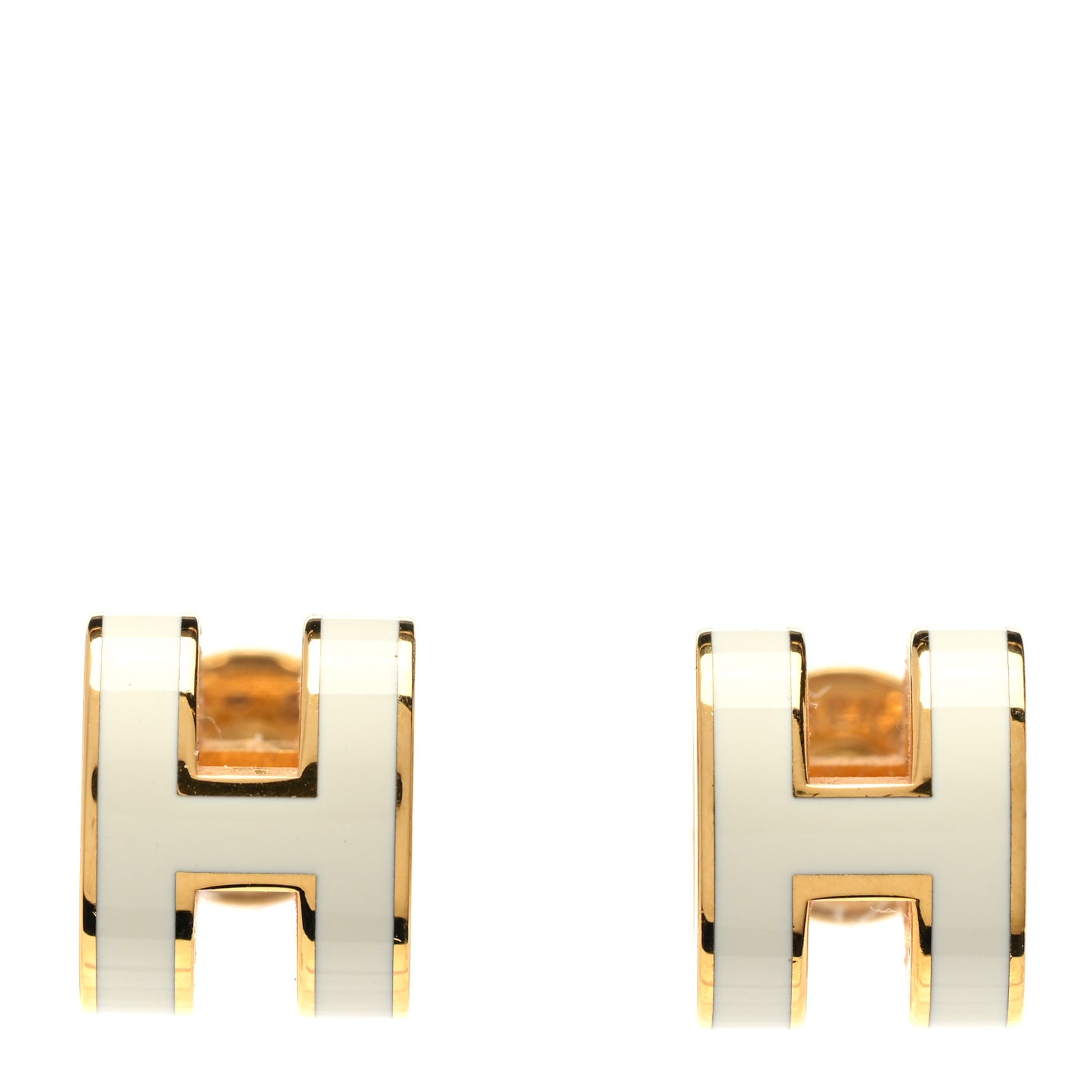Gold Lacquered Mini Pop H Earrings White