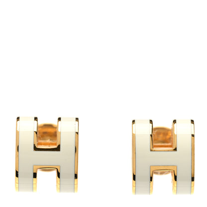 Hermes Gold Lacquered Mini Pop H Earrings White 1 of 5