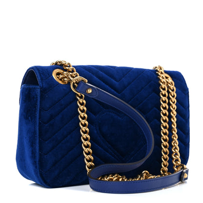 Gucci Velvet Matelasse Small GG Marmont Shoulder Bag Cobalt Blue 3 of 10