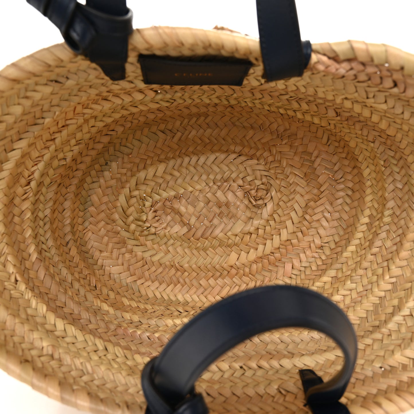 Raffia Calfskin Triomphe Medium Panier Navy Blue