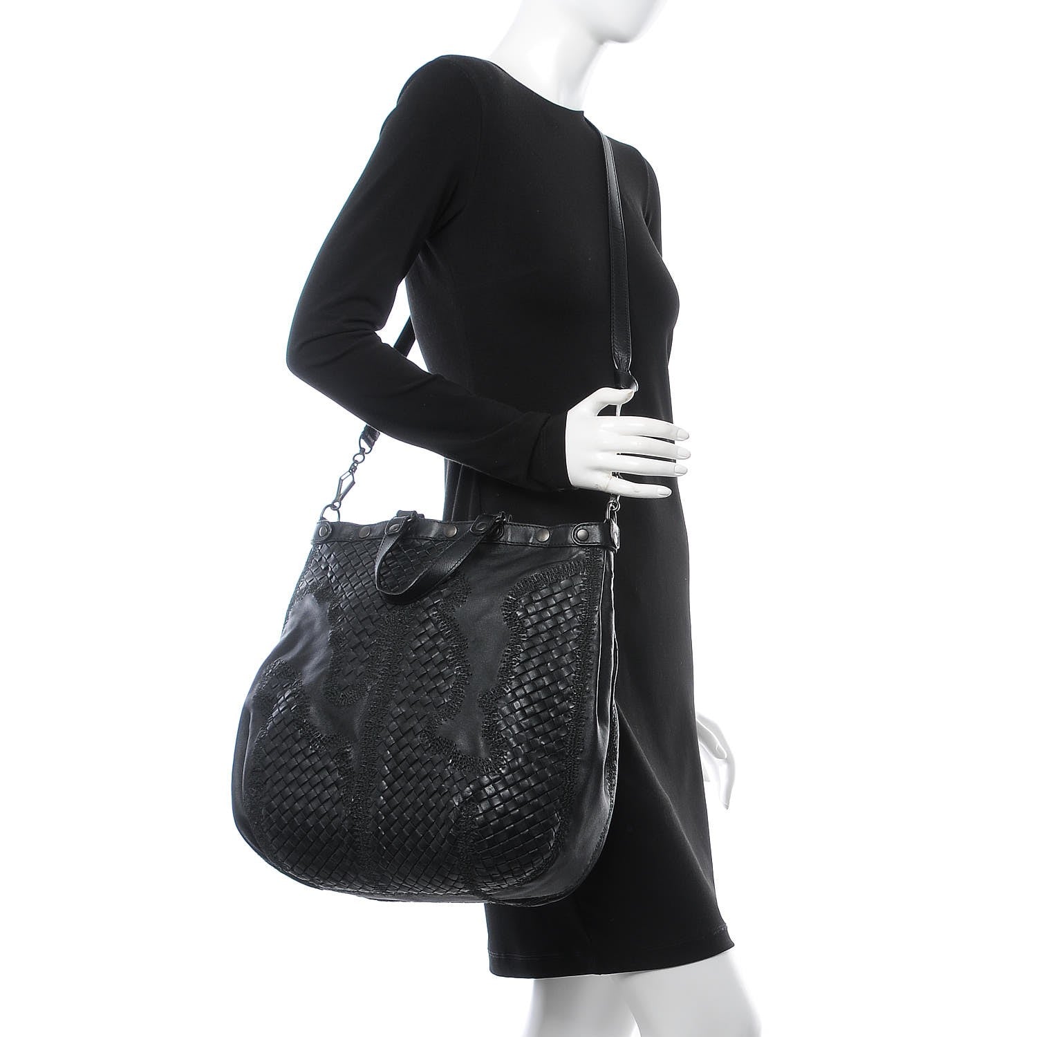 Bottega Veneta Lambskin Intrecciato Embroidered Tote Black 2 of 10