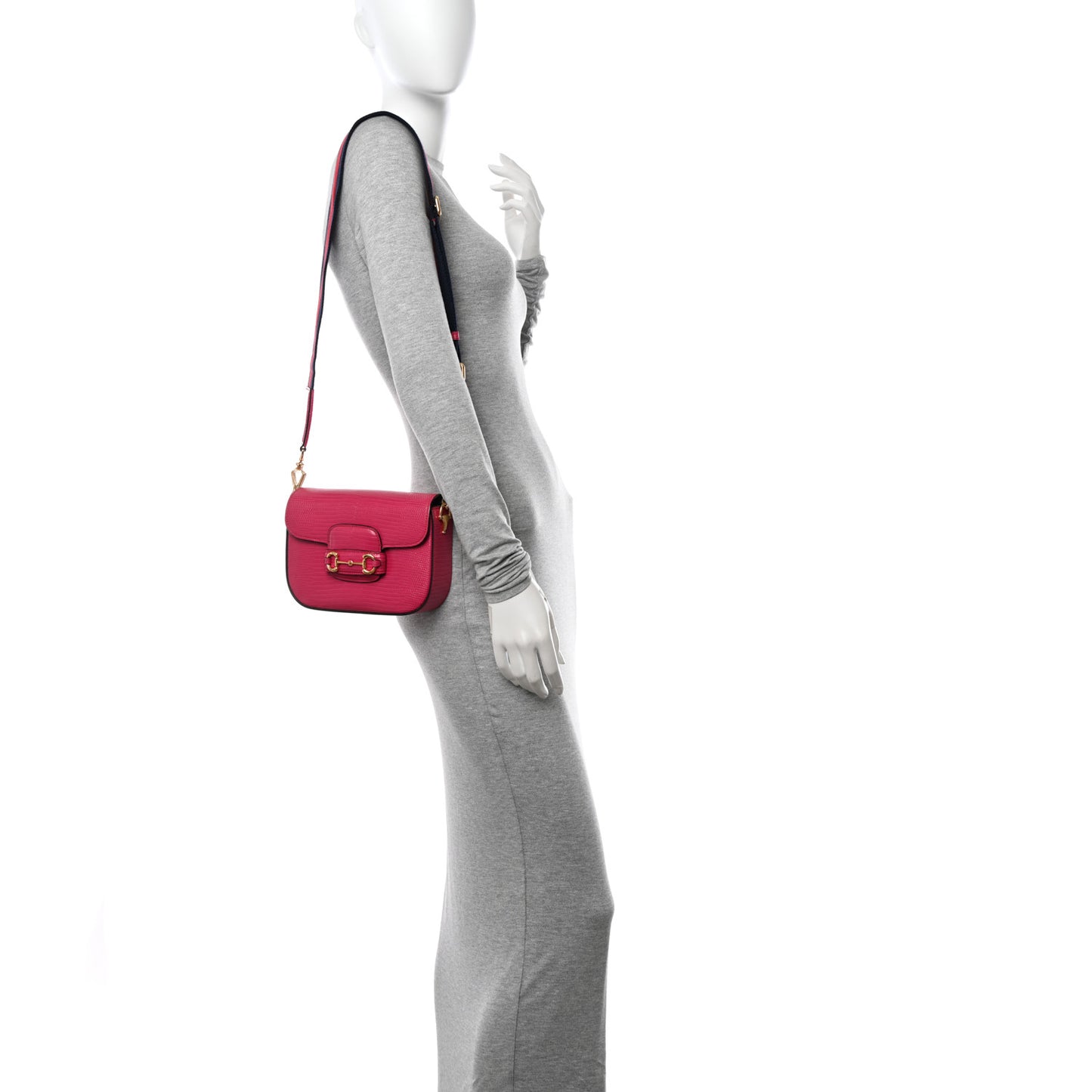 Lizard Web Mini Horsebit 1955 Shoulder Bag Pink