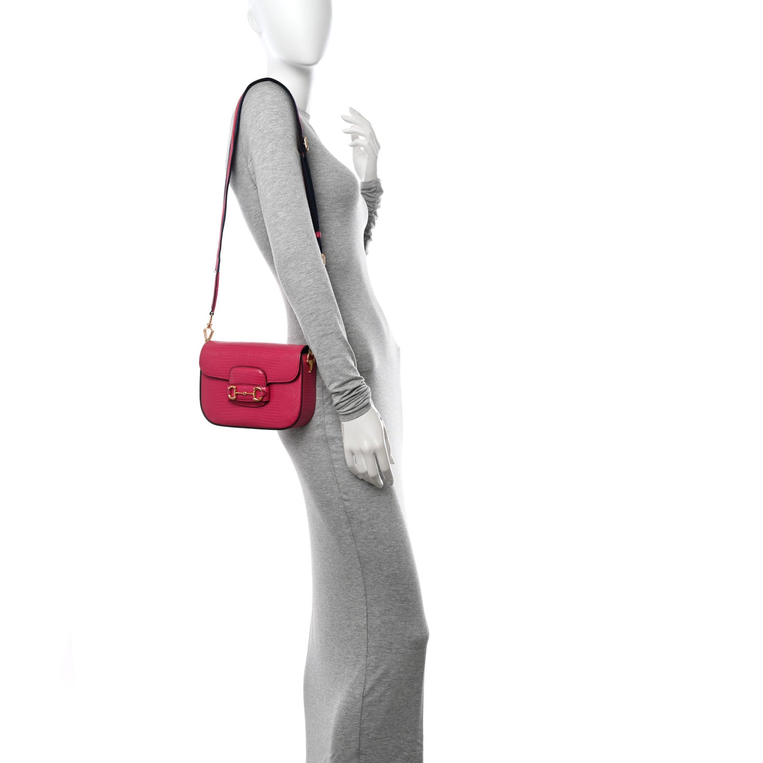 Gucci Lizard Web Mini Horsebit 1955 Shoulder Bag Pink 2 of 9