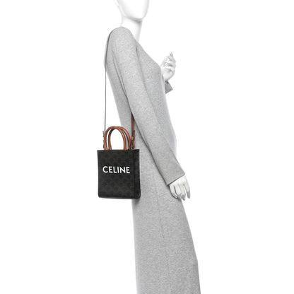Celine Triomphe Canvas Calfskin Mini Vertical Cabas Tan 2 of 9