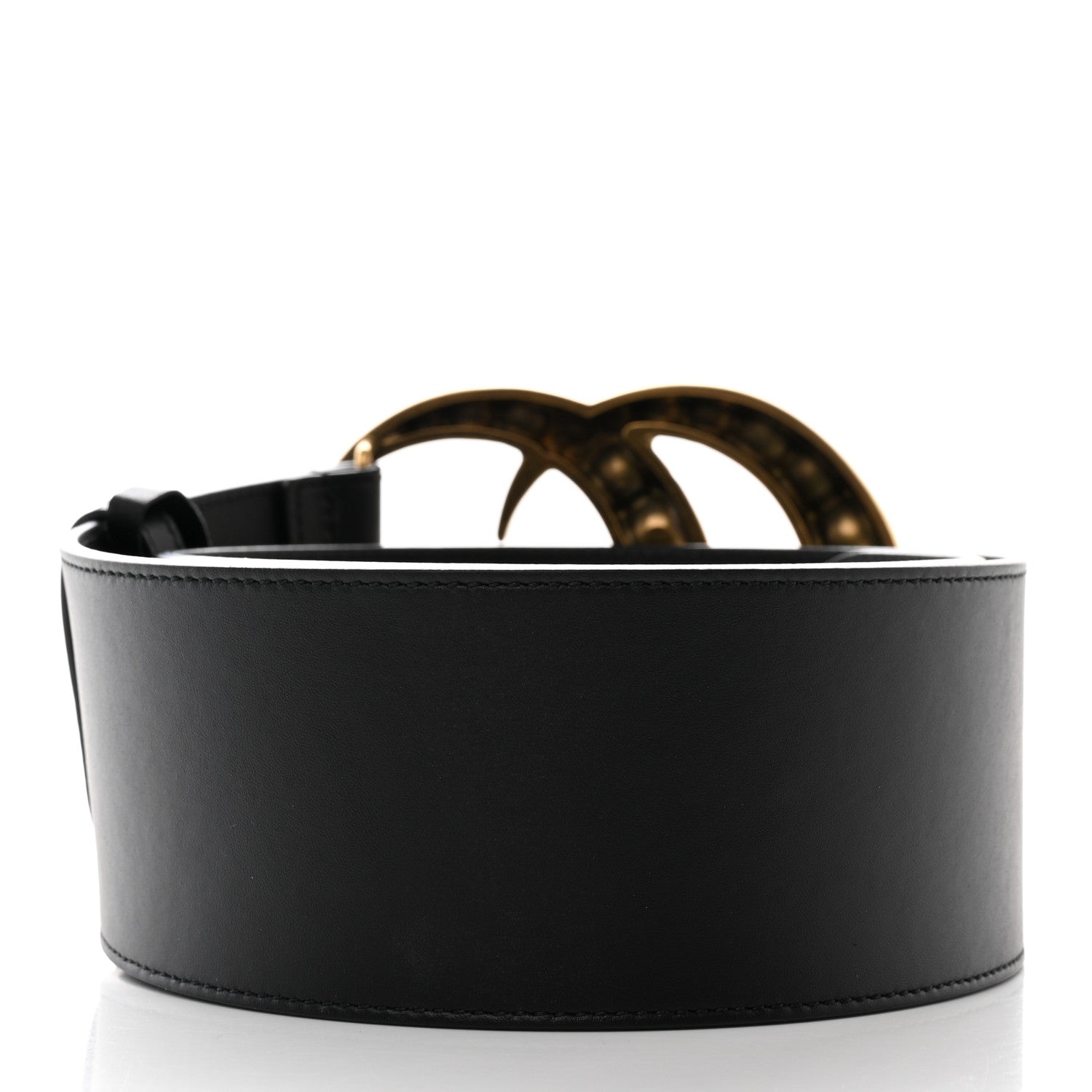 Gucci Moon Calfskin Pearl Double G 70mm Belt 75 30 Black Cream 2 of 6