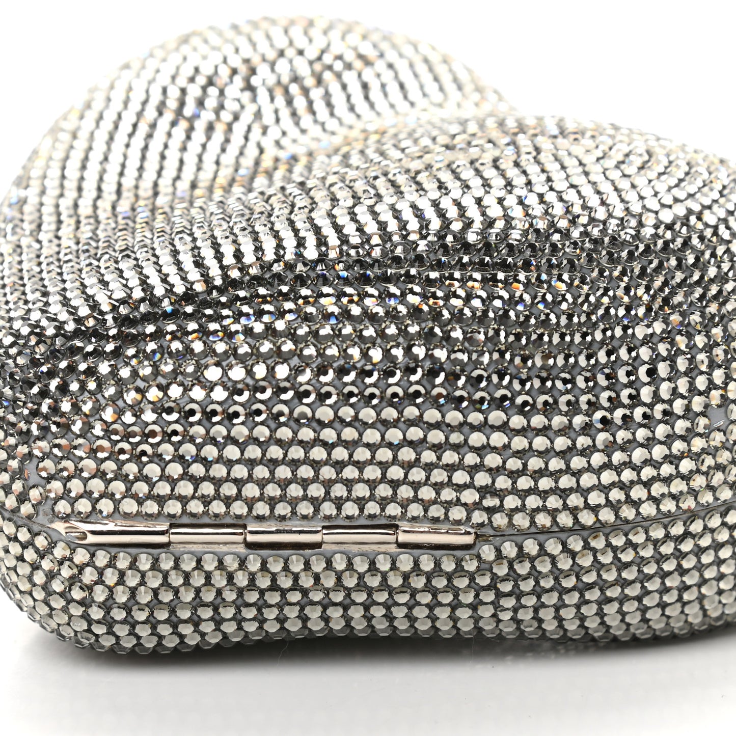 Crystal Heart Minaudiere Clutch Silver
