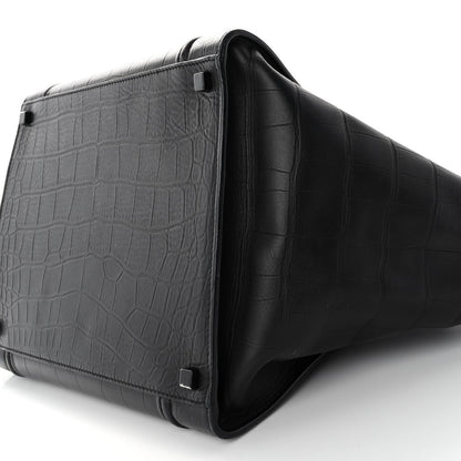 Celine Crocodile Embossed Calfskin Medium Phantom Luggage Black 10 of 10