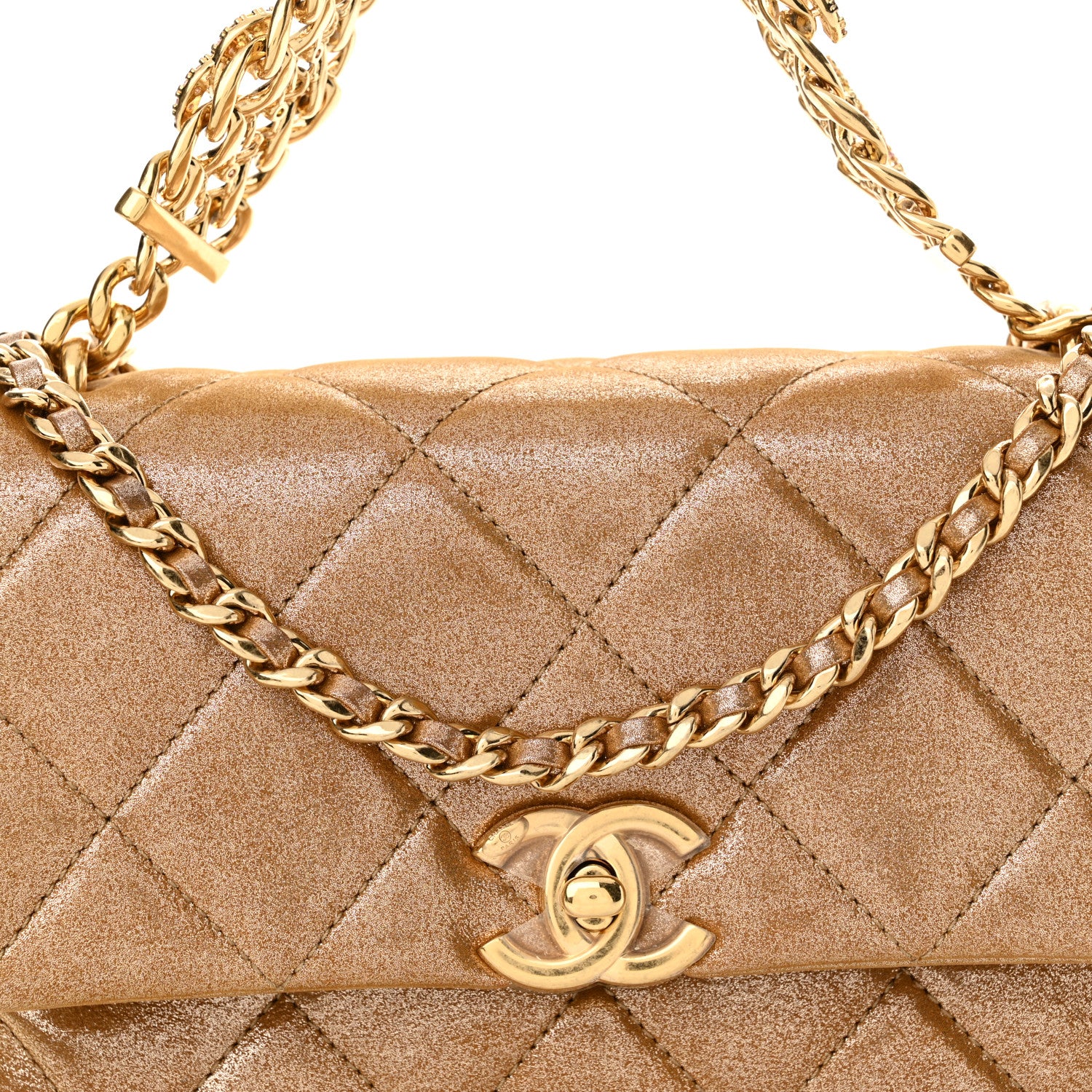 Chanel Metallic Lambskin Quilted Mini CC Crystal Logo Chain Flap Gold 8 of 12