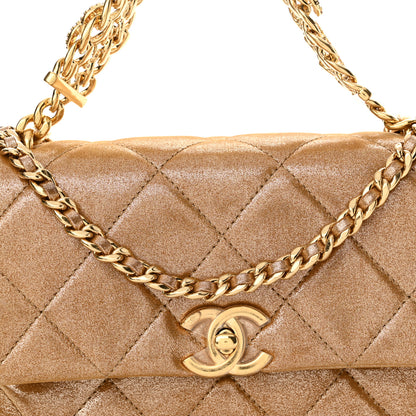 Chanel Metallic Lambskin Quilted Mini CC Crystal Logo Chain Flap Gold 8 of 12