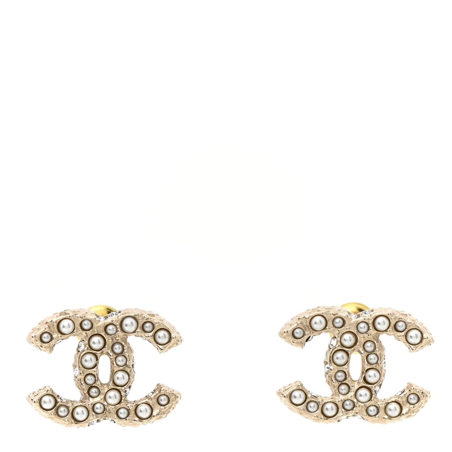 Pearl Crystal CC Earrings Light Gold