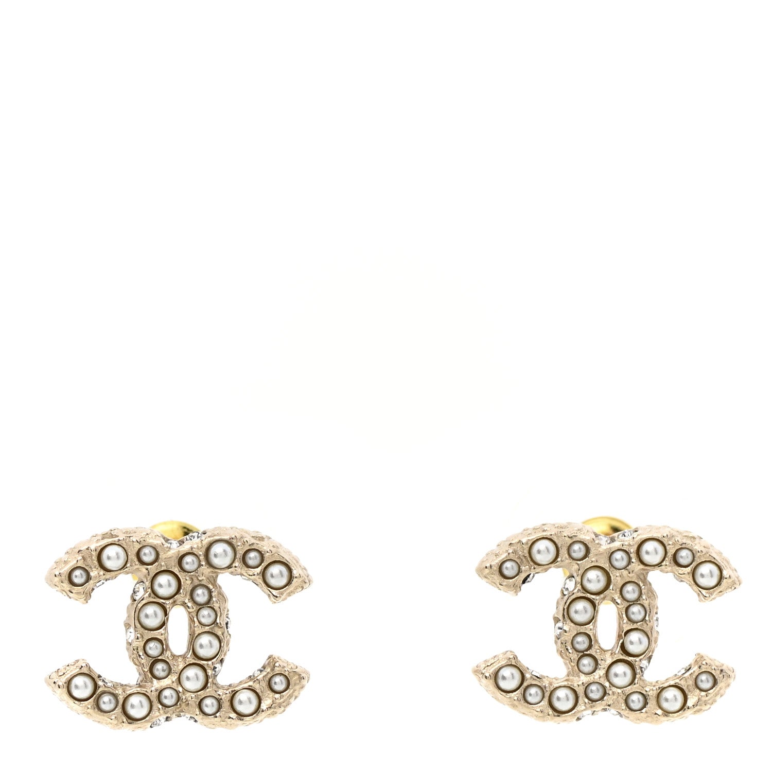 Chanel Pearl Crystal CC Earrings Light Gold 1 of 5
