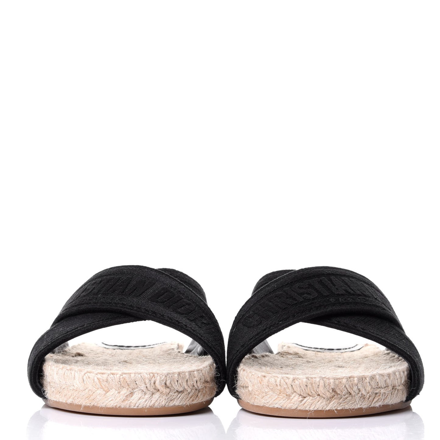Canvas Embroidered Granville Espadrille Crisscross Flat Slide Sandals 36.5 Black