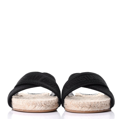 Christian Dior Canvas Embroidered Granville Espadrille Crisscross Flat Slide Sandals 36.5 Black 2 of 10