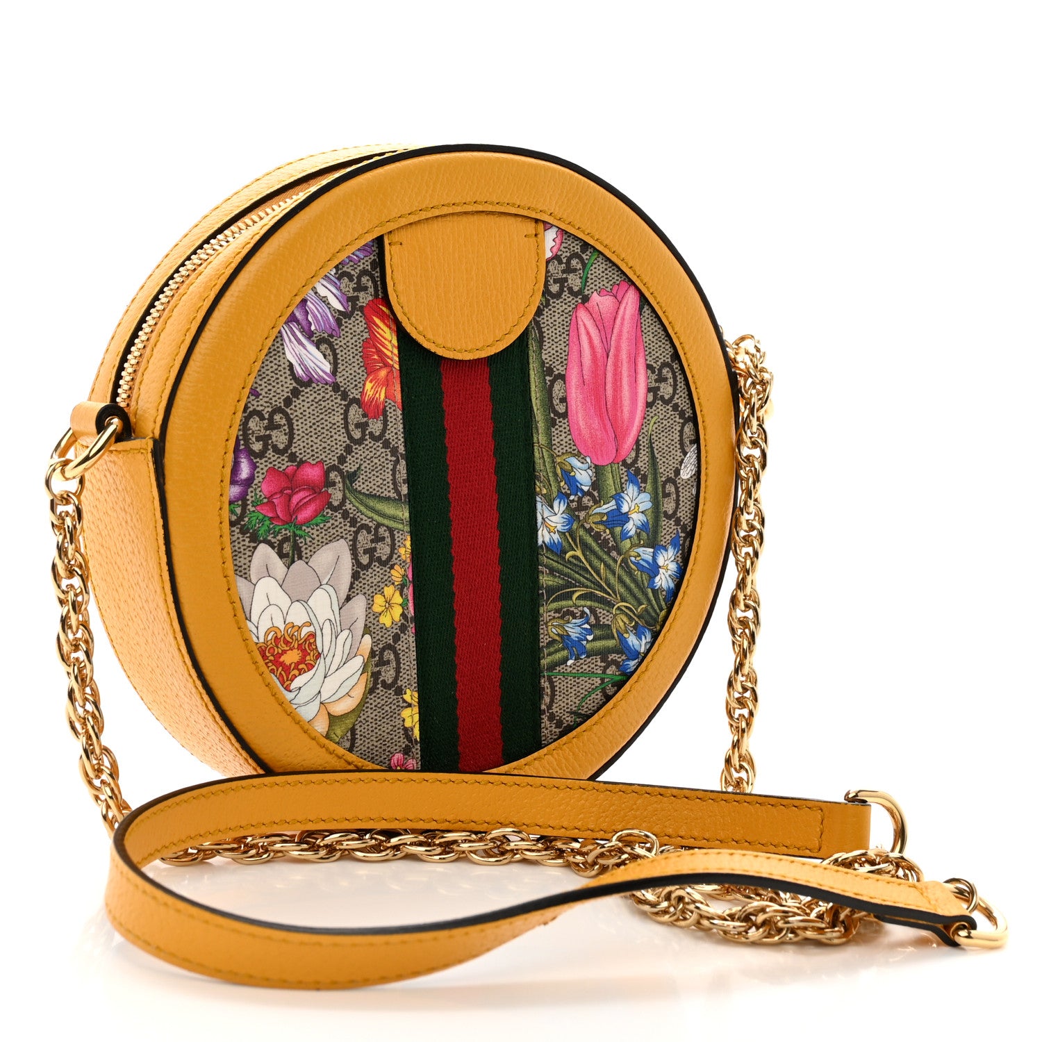 Gucci GG Supreme Monogram Flora Web Mini Ophidia Round Shoulder Bag Beige Multicolor Crop 3 of 11