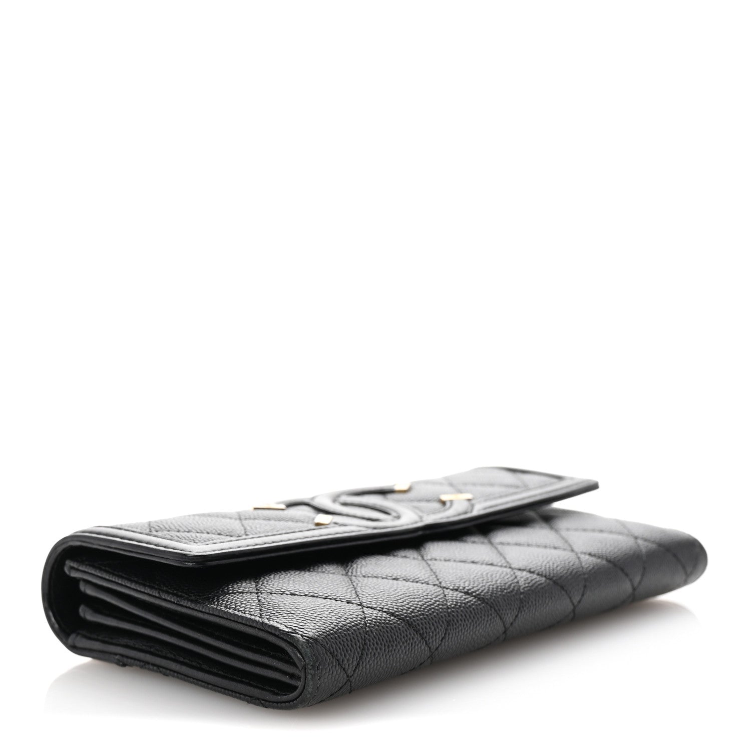Chanel Caviar Quilted Filigree Large Gusset Flap Wallet Black 4 of 8