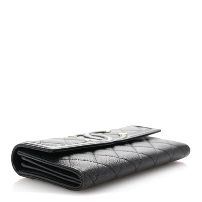 Chanel Caviar Quilted Filigree Large Gusset Flap Wallet Black 4 of 8