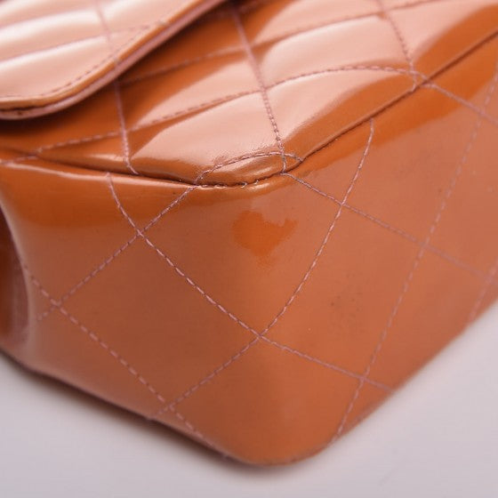 Patent Quilted Mini Rectangular Flap Orange