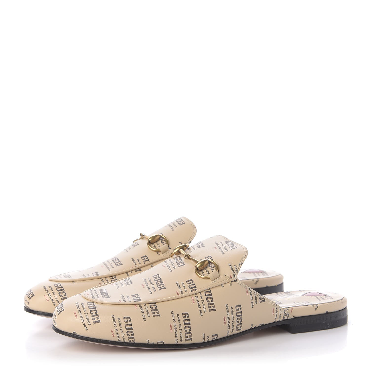 Gucci Calfskin Stamp Print Womens Princetown Slippers 38 Soy Black 3 of 9