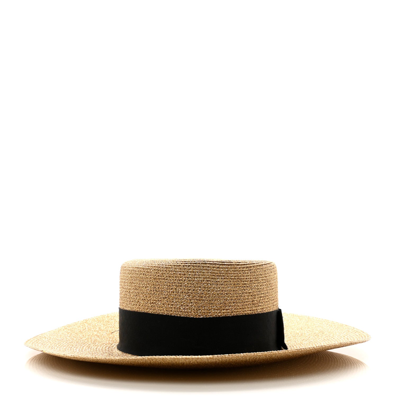 Gucci Glittered Straw Grosgrain Wide Brim Hat L Gold Black 5 of 10
