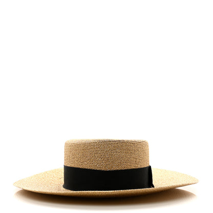 Gucci Glittered Straw Grosgrain Wide Brim Hat L Gold Black 5 of 10