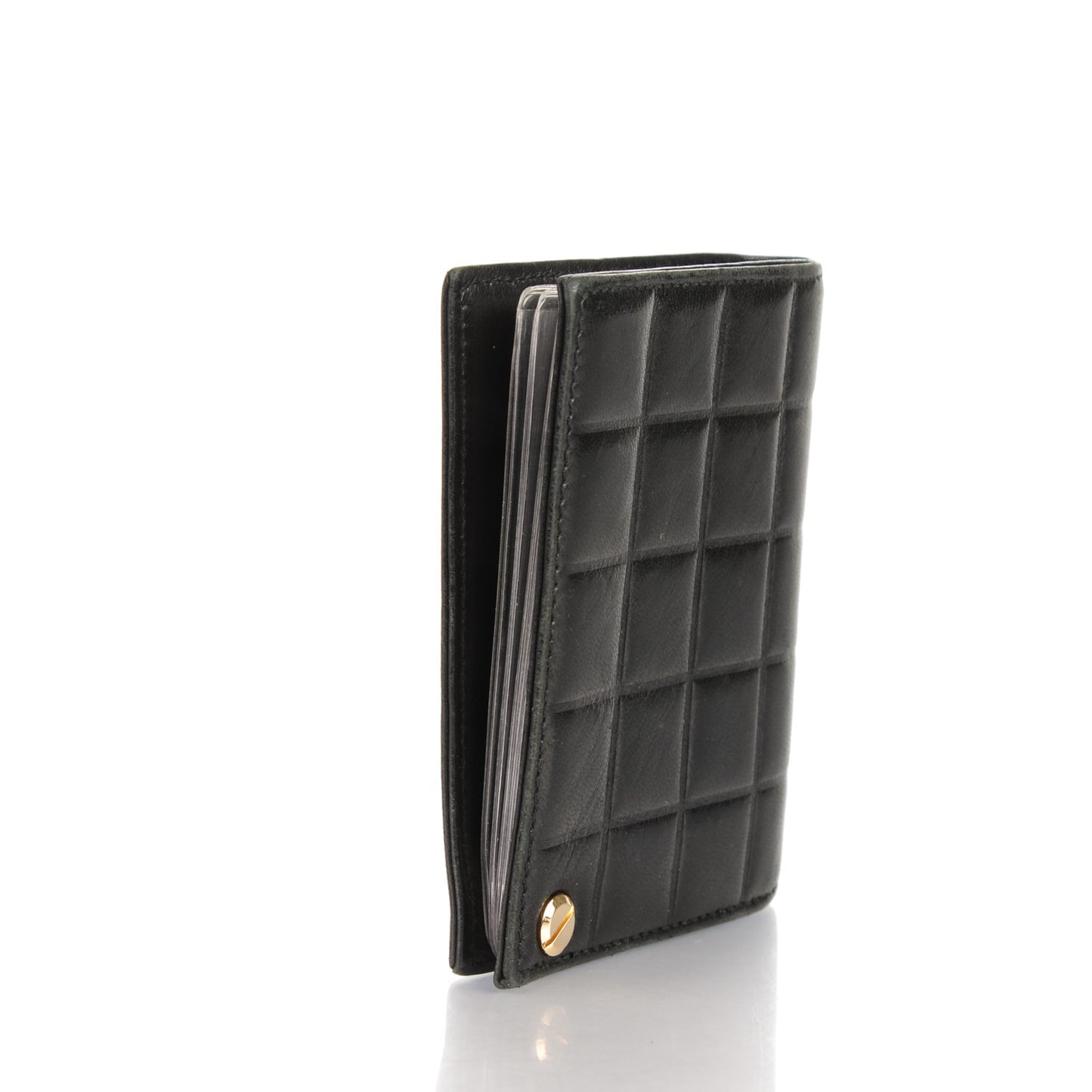 Lambskin Chocolate Bar Quilted Card Holder Wallet Black