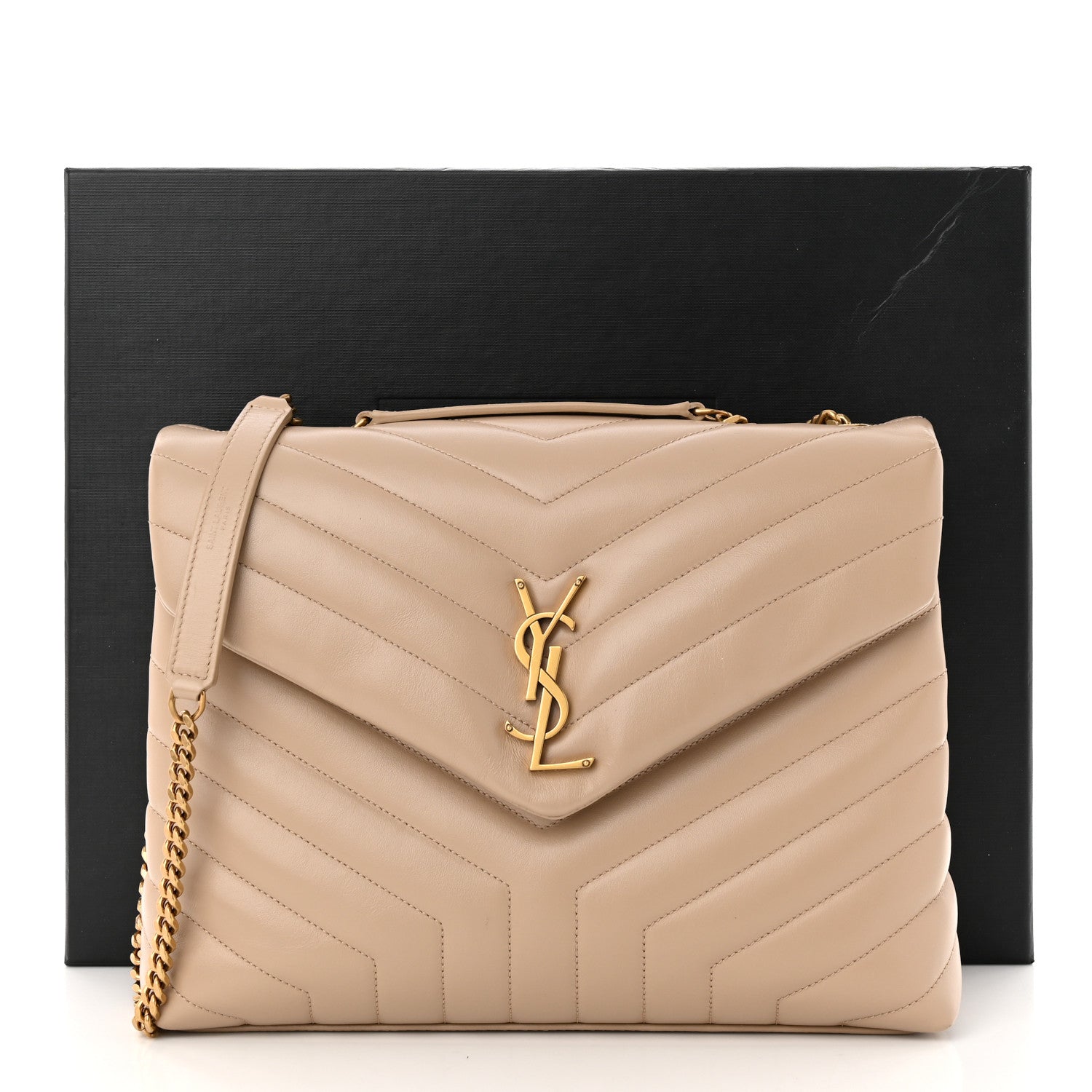 Saint Laurent Calfskin Y Quilted Monogram Medium Loulou Chain Satchel Dark Beige 11 of 11