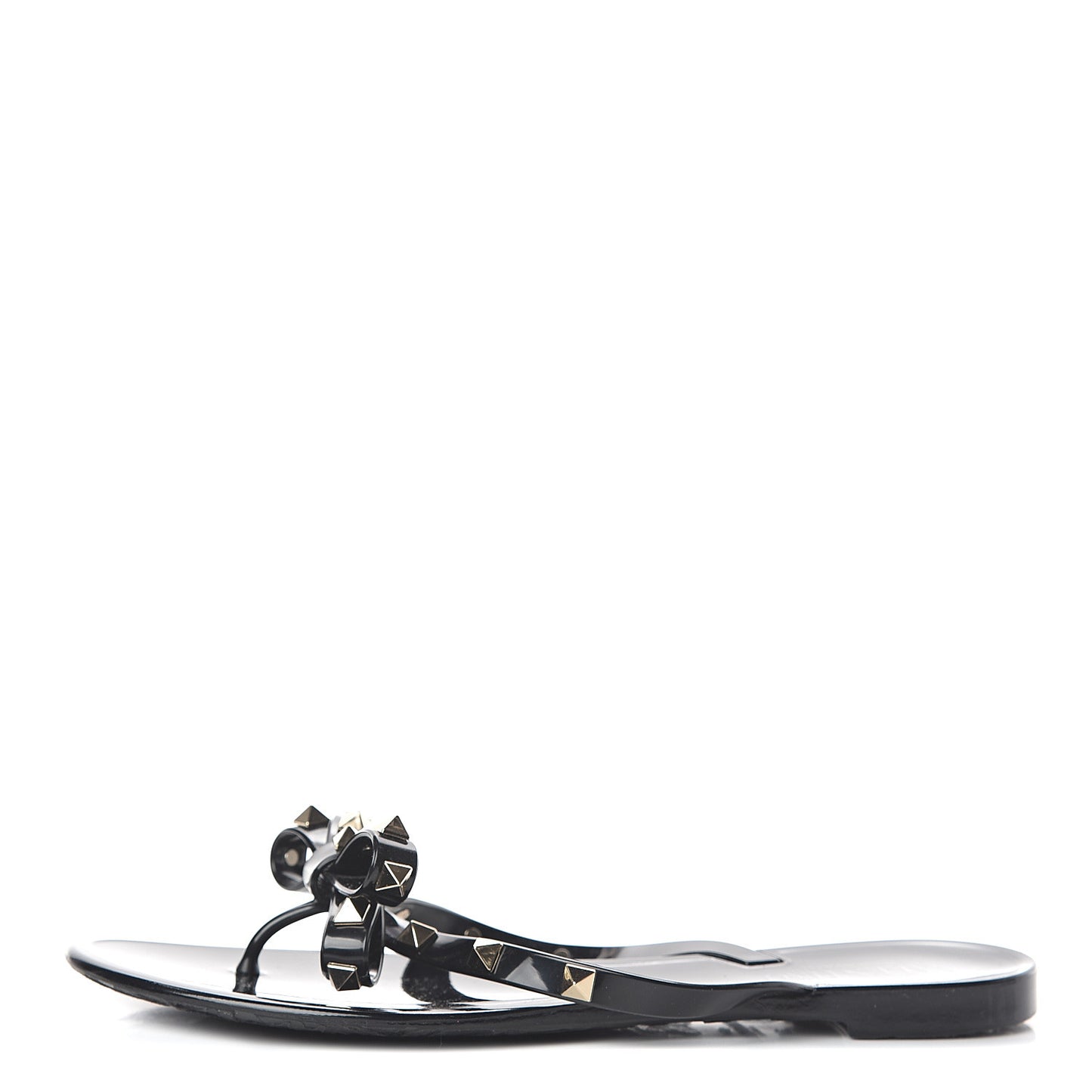 PVC Jelly Rockstud Bow Thong Sandals 38 Black