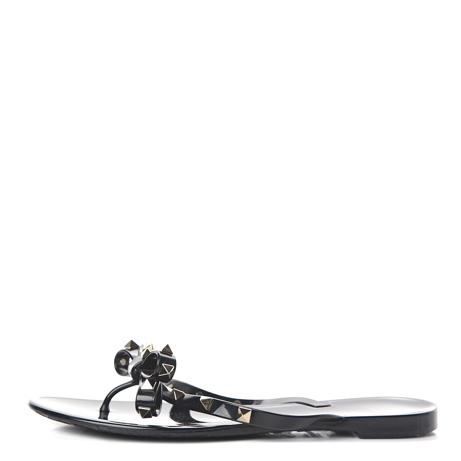 Valentino Garavani PVC Jelly Rockstud Bow Thong Sandals 38 Black 1 of 7