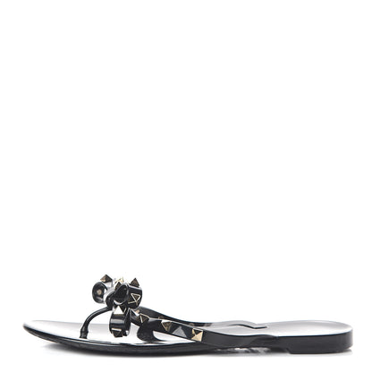 Valentino Garavani PVC Jelly Rockstud Bow Thong Sandals 38 Black 1 of 7