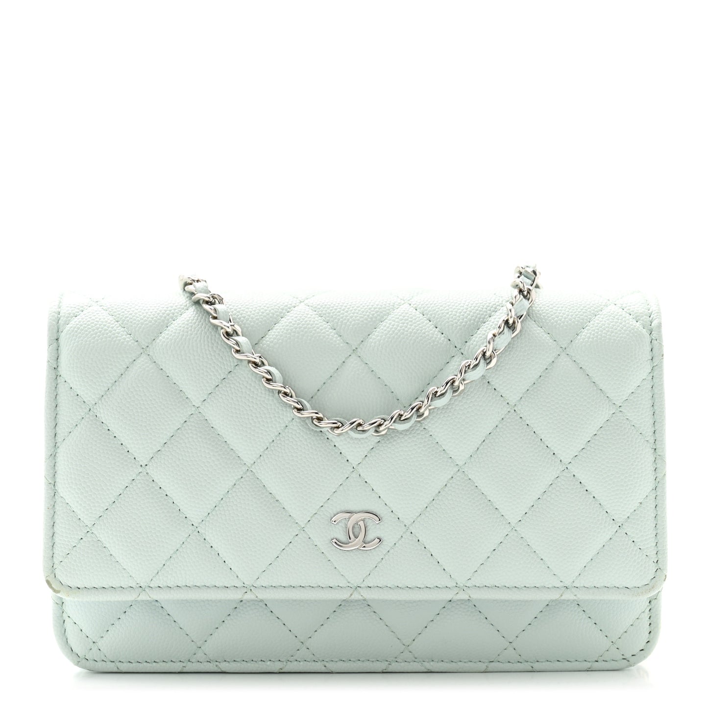 Caviar Quilted Wallet on Chain WOC Light Blue