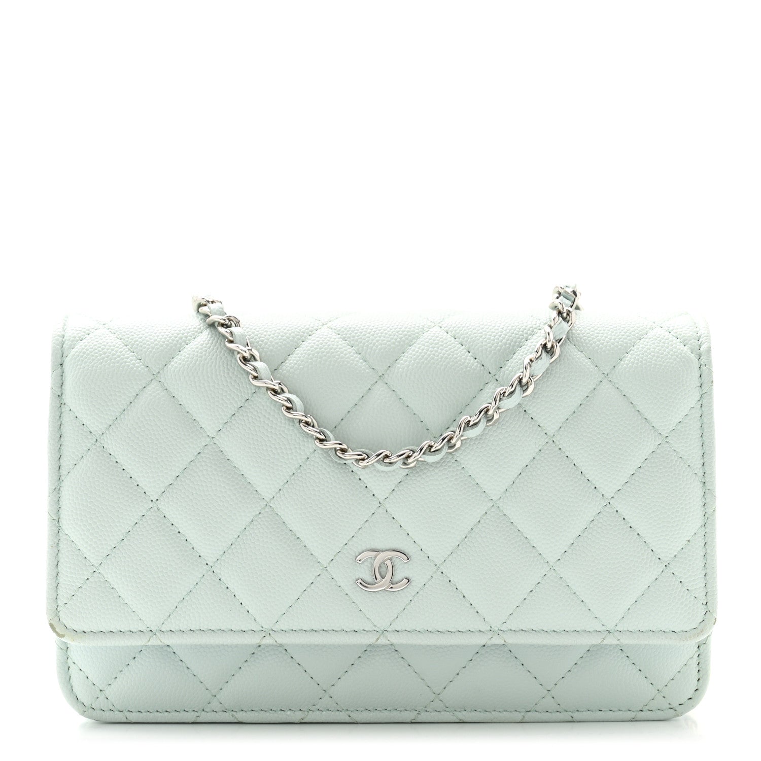 Chanel Caviar Quilted Wallet on Chain WOC Light Blue 1 of 12