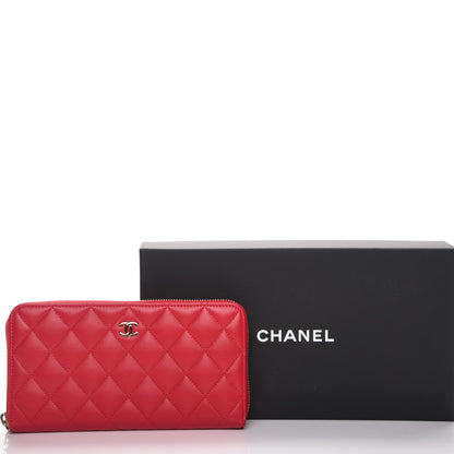 Chanel Lambskin Quilted Large Gusset Zip Around Wallet Rouge 9 of 9