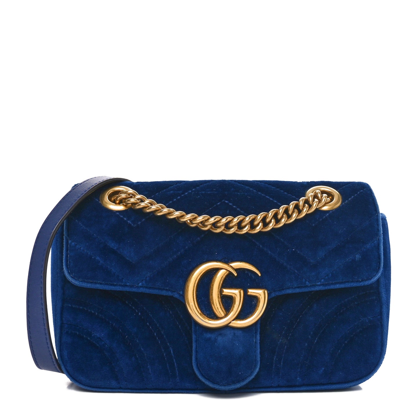 Velvet Matelasse Mini GG Marmont Shoulder Bag Cobalt Blue