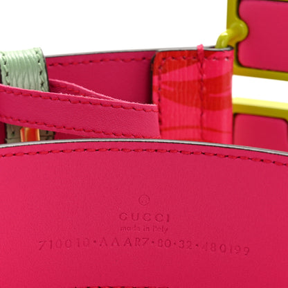 Gucci Calfskin Floral Heron G Cube Memorable Buckle 40mm Belt 80 32 Pink Green Multicolor 5 of 6