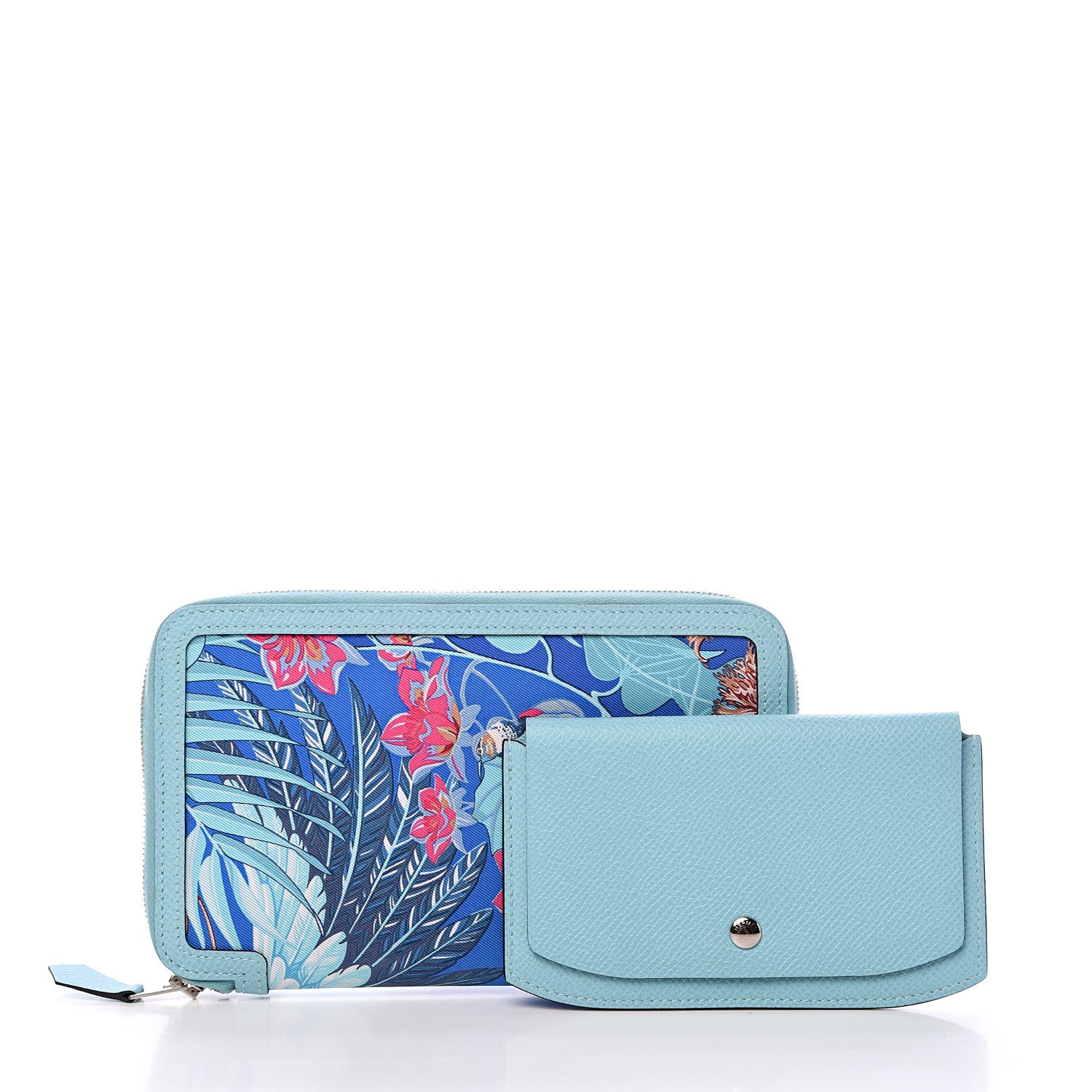 Hermes Epsom Printed Silk Flamingo Party Soie-Cool Wallet Mykonos Bleu Atoll 2 of 8
