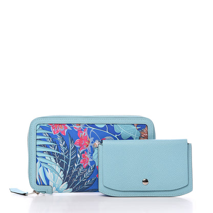 Hermes Epsom Printed Silk Flamingo Party Soie-Cool Wallet Mykonos Bleu Atoll 2 of 8