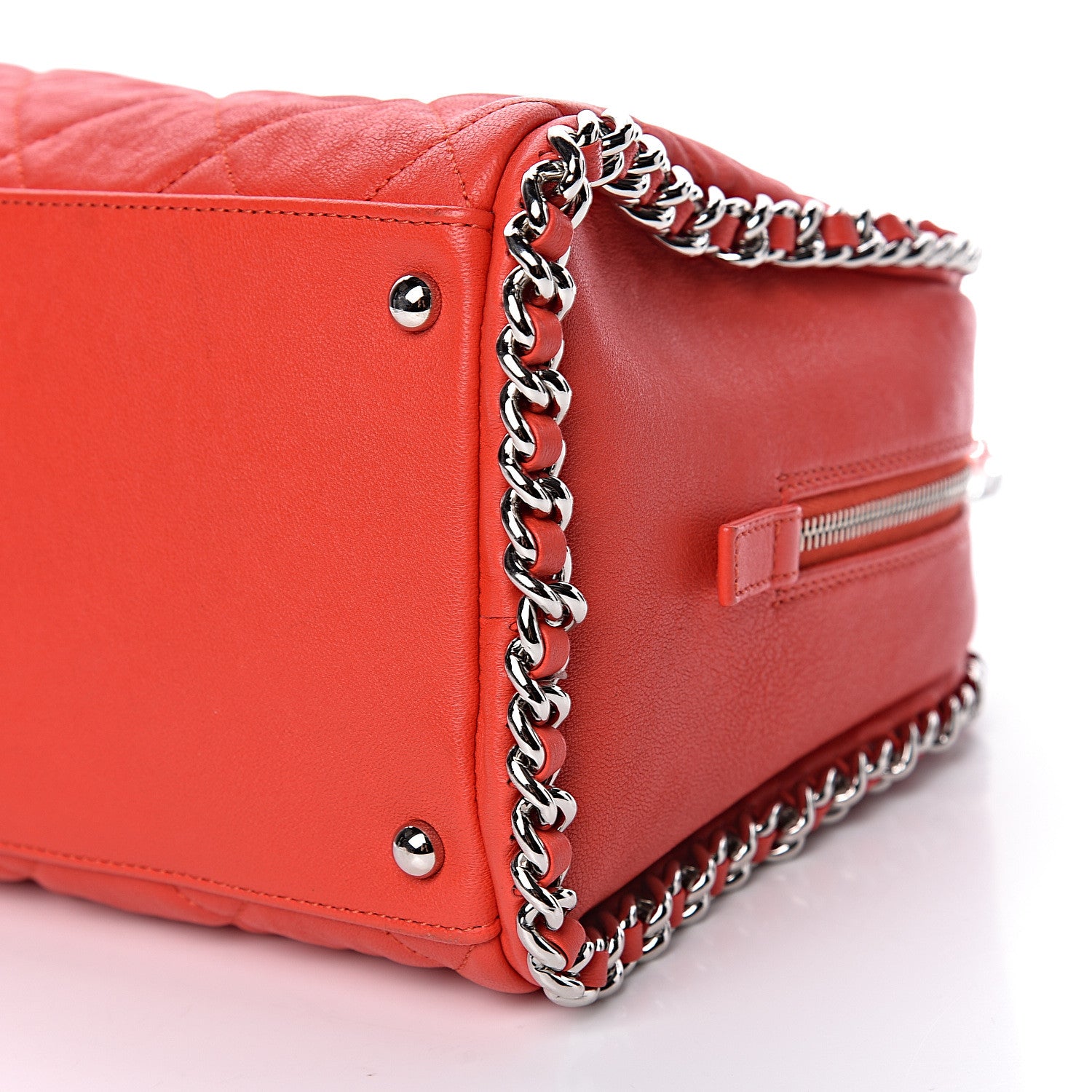 Chanel Washed Lambskin Chain Around Bowler Red 9 of 10