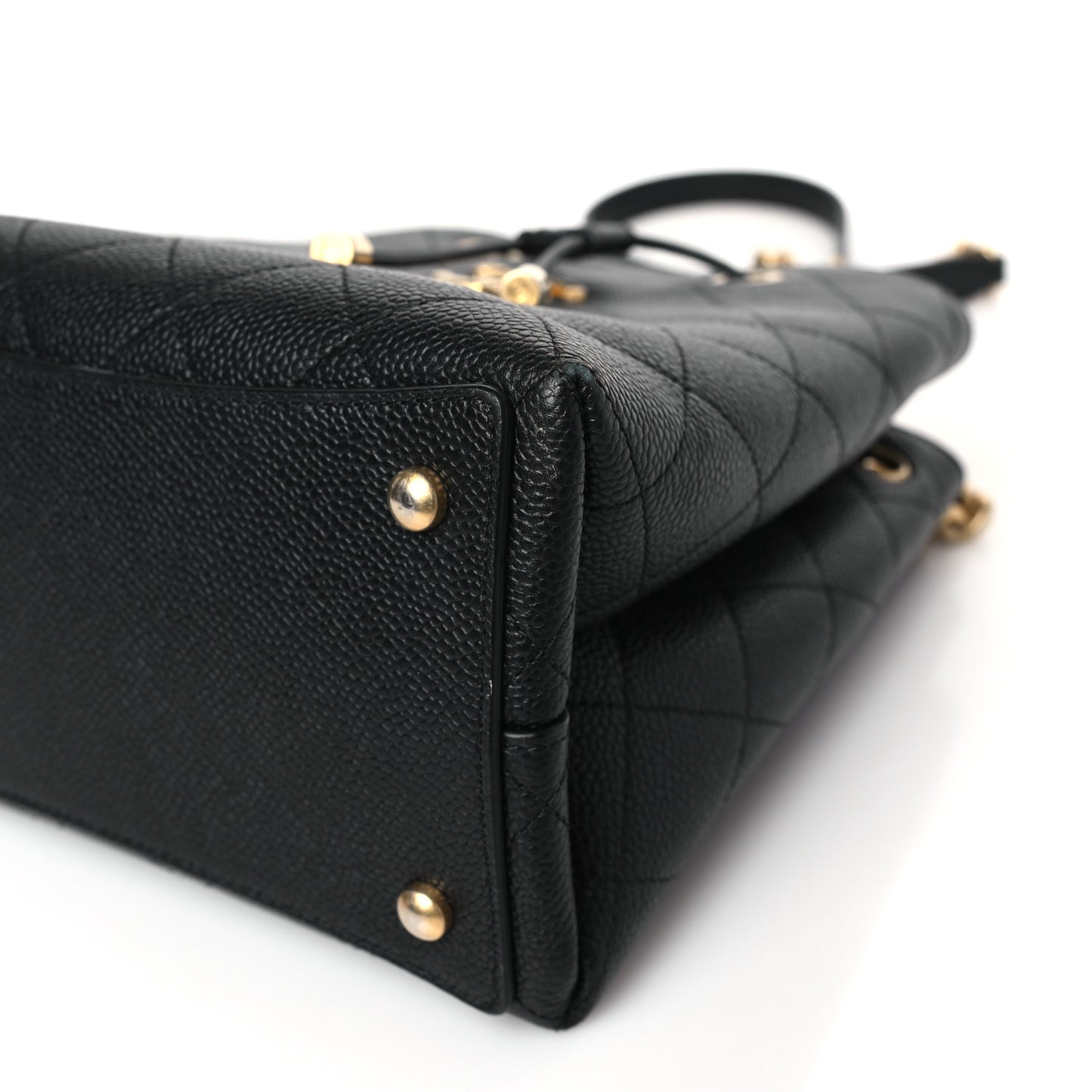 Grained Calfskin Stitched Small Drawstring Bag Black
