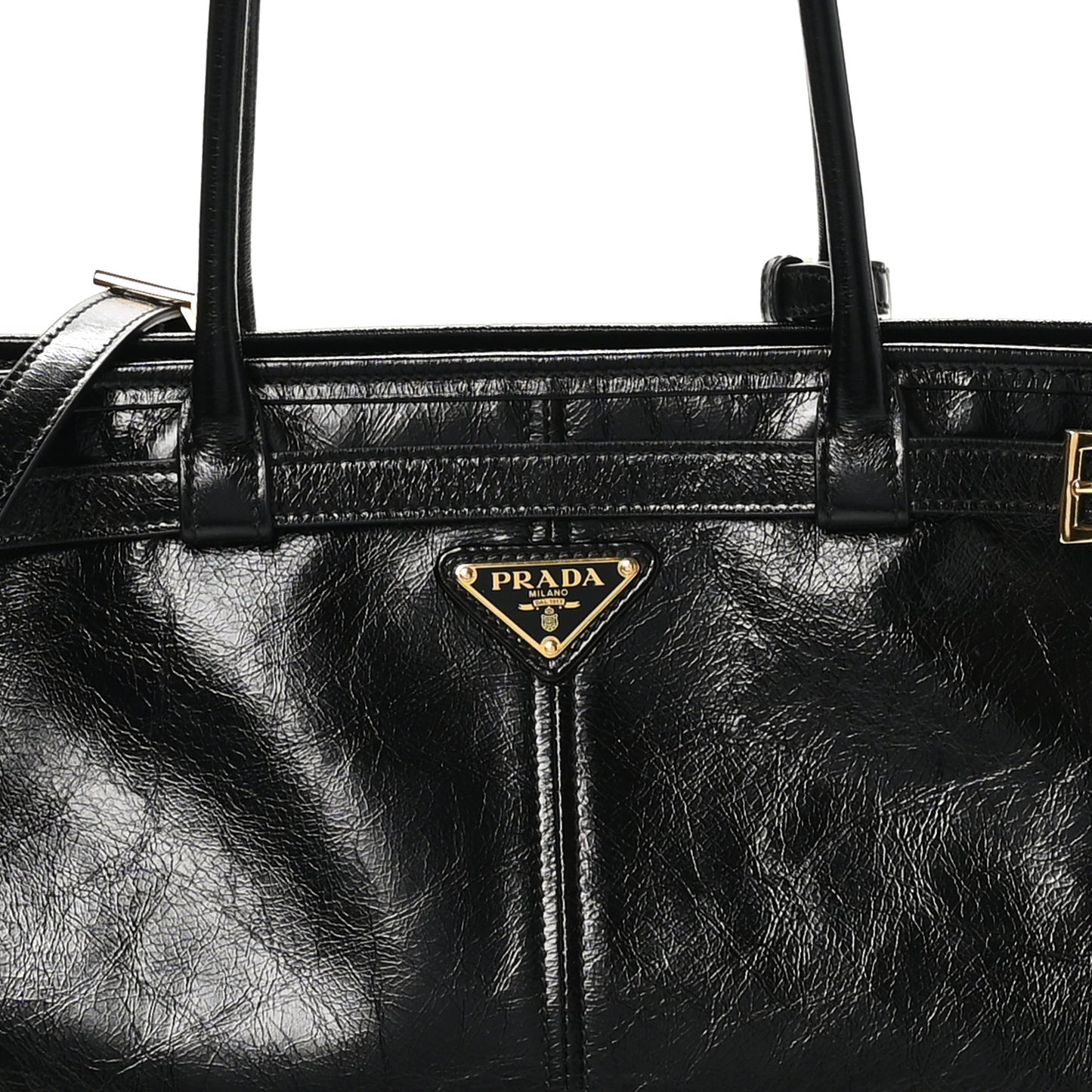 Glossy Calfskin Triangle Large Bonnie Shoulder Bag Black