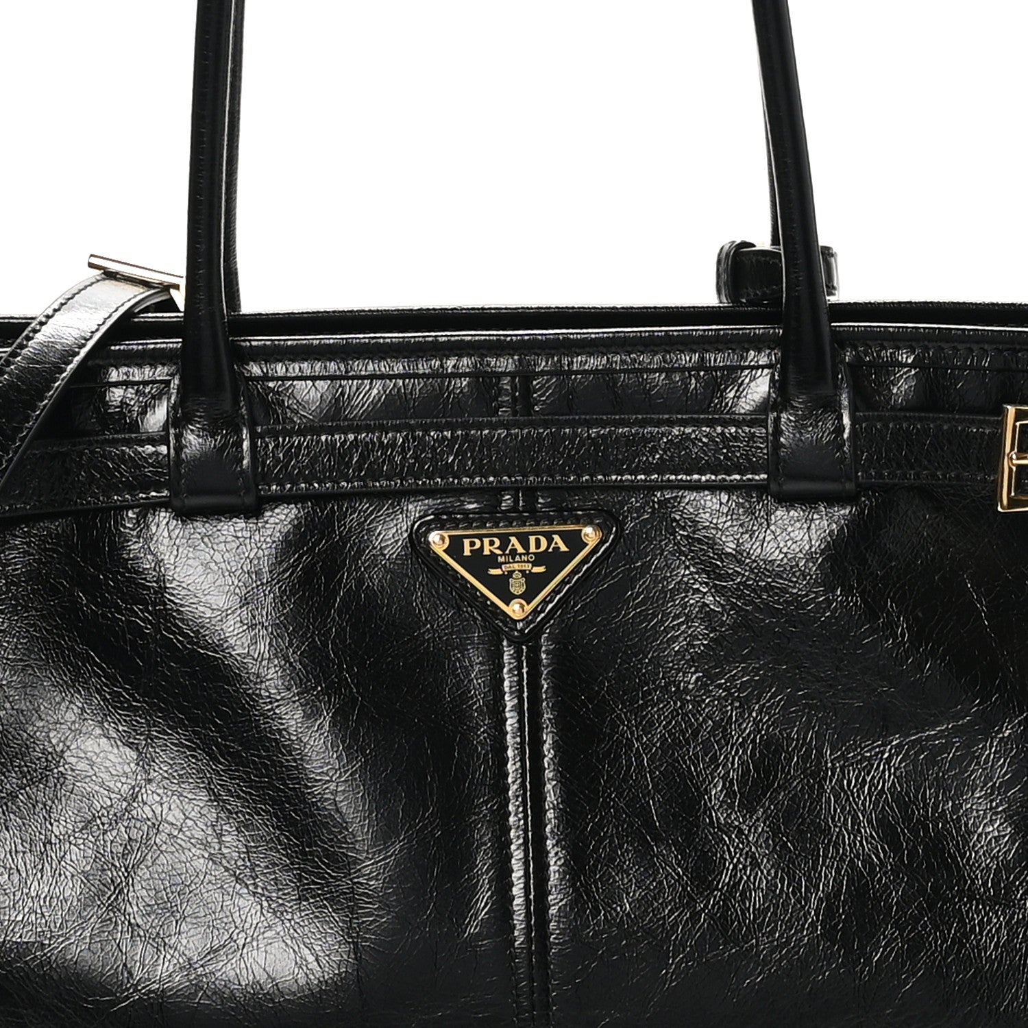 Prada Glossy Calfskin Triangle Large Bonnie Shoulder Bag Black 7 of 9