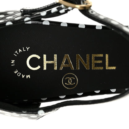 Chanel Printed Calfskin Polka Dot CC Platform Sandals 37 Black White 7 of 9