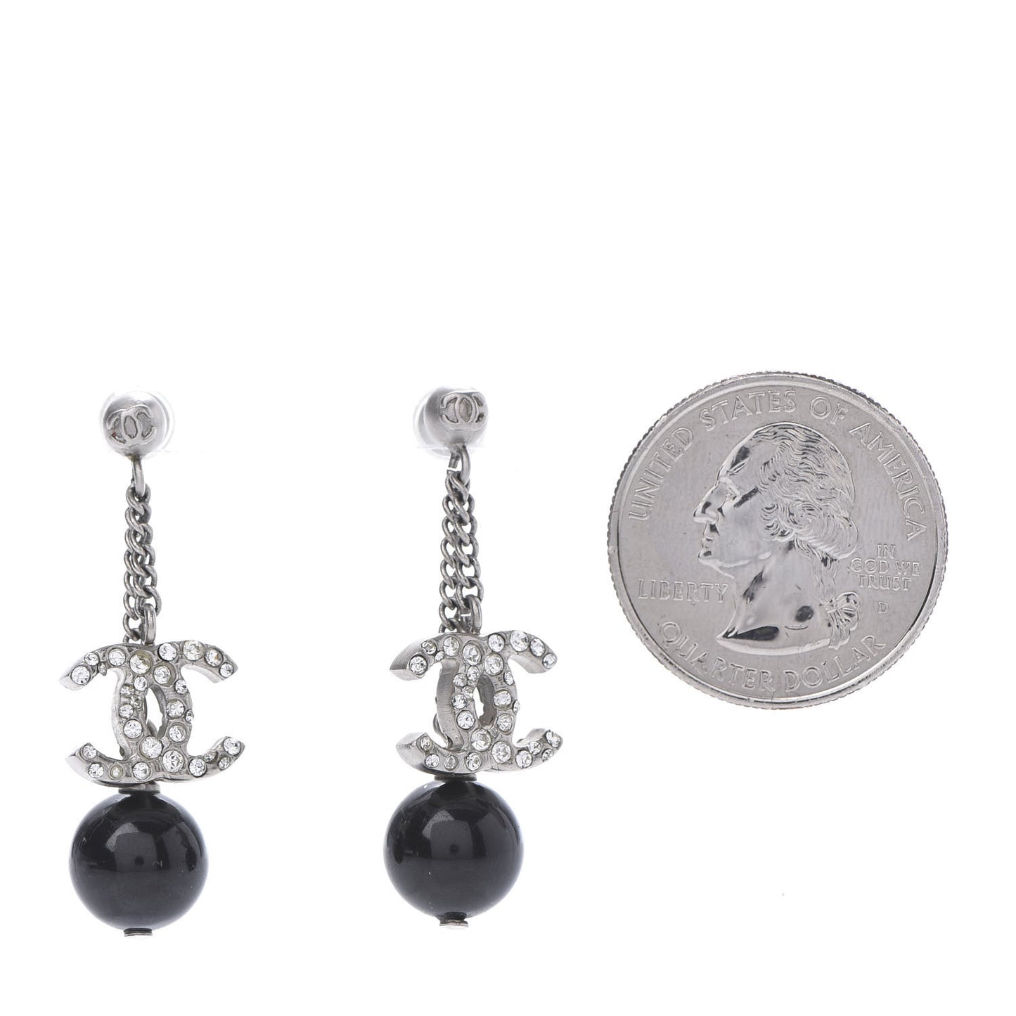 Crystal Pearl CC Dangle Earrings Silver Black