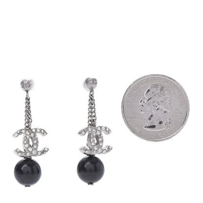 Chanel Crystal Pearl CC Dangle Earrings Silver Black 2 of 5