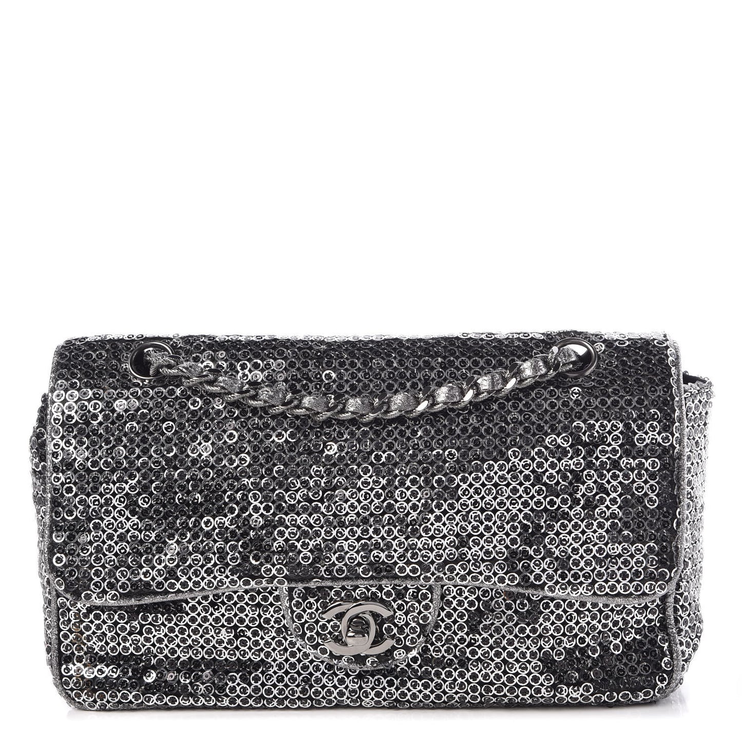 Sequin Mesh Medium Single Flap Silver