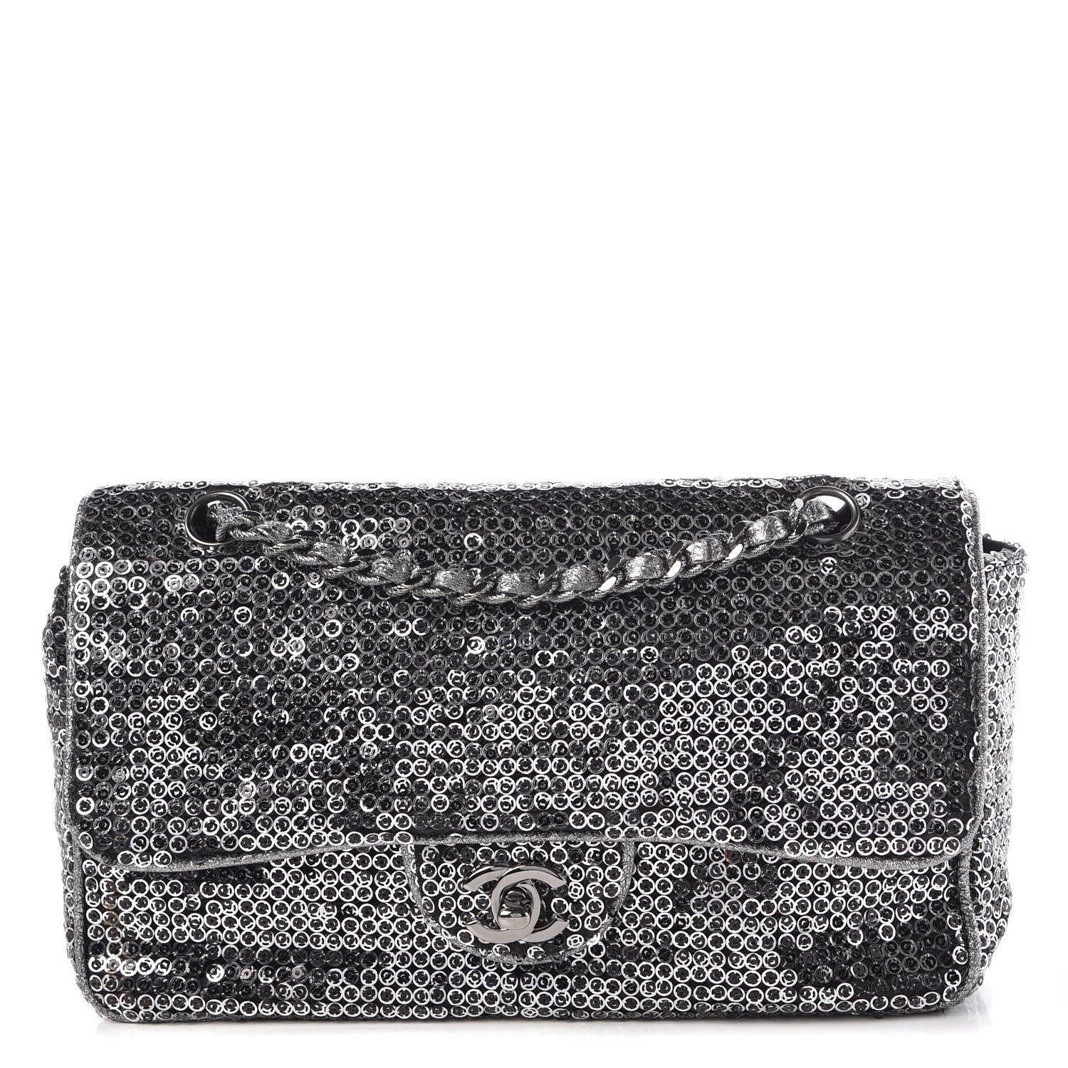 Chanel Sequin Mesh Medium Single Flap Silver 1 of 10