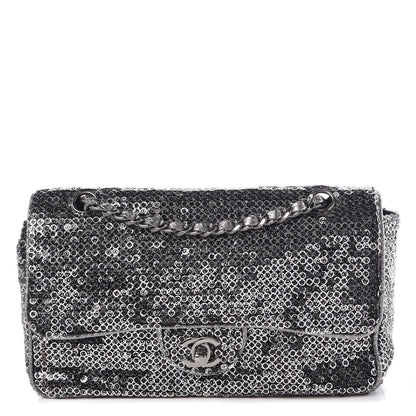 Chanel Sequin Mesh Medium Single Flap Silver 1 of 10