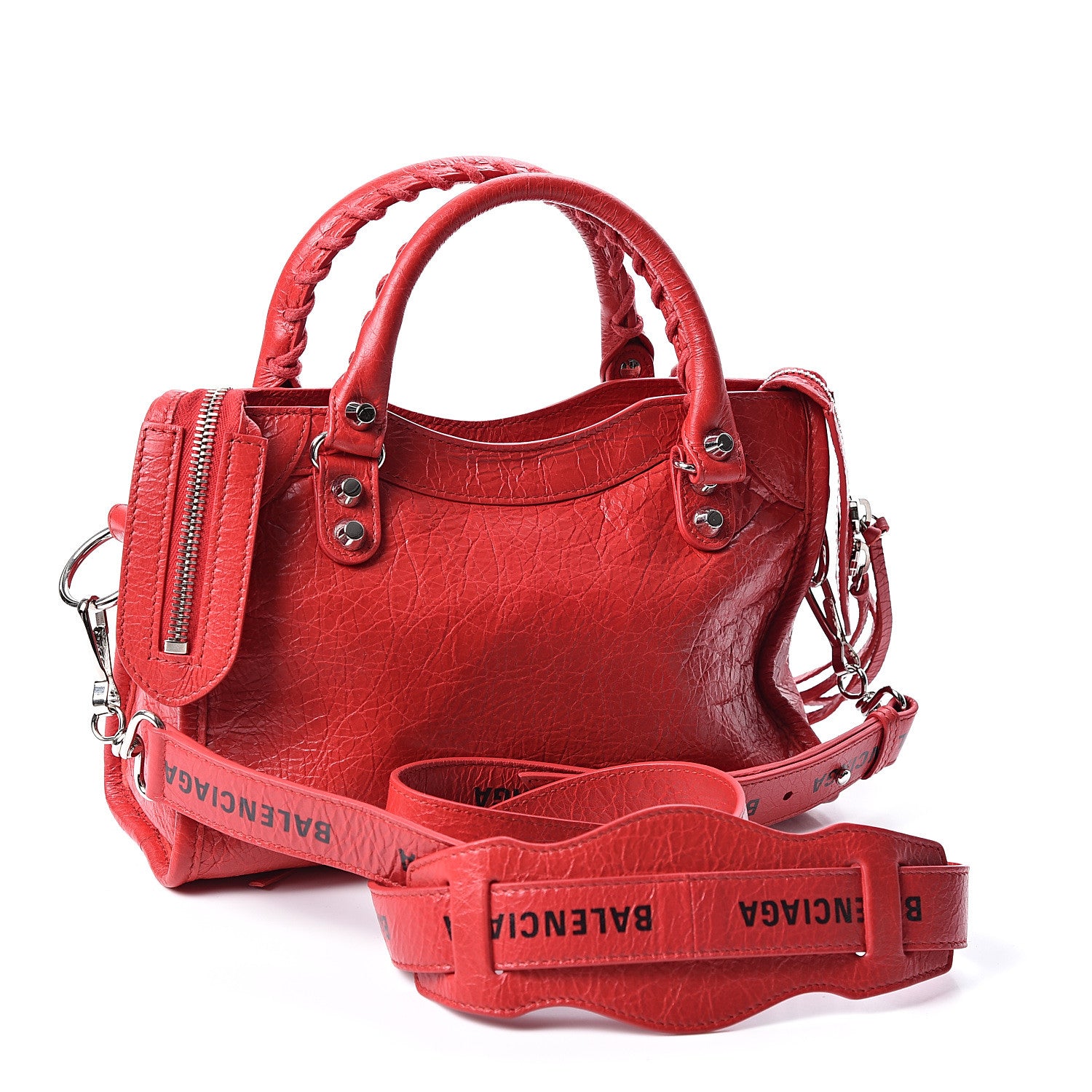 Balenciaga Agneau Classic Silver Hardware Mini City Logo Strap Red Black 2 of 9