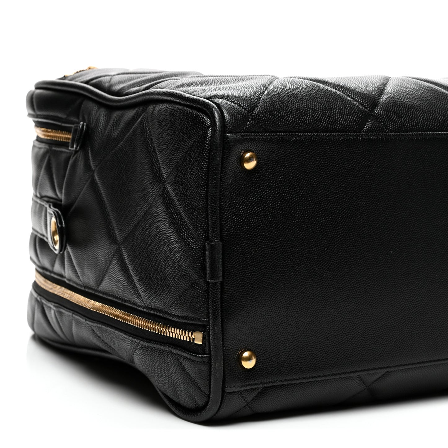 Shiny Grained Calfskin Quilted Travel Bowling Bag Black